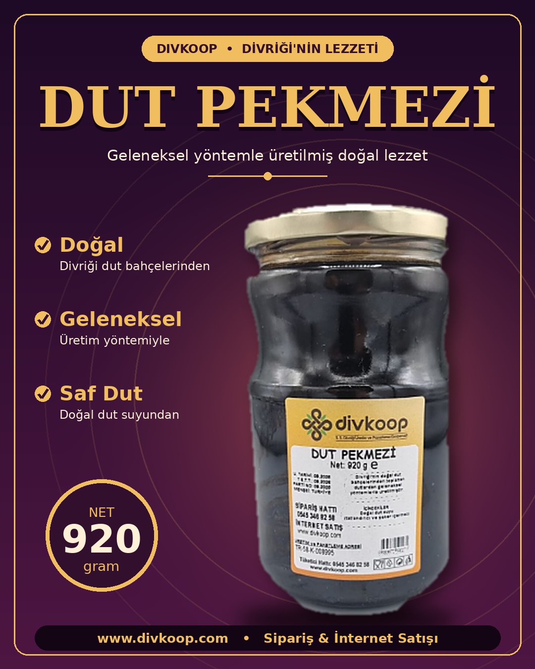 Dut Pekmezi 920 gr — Yöresel Ürünler, Merkez, Divriği