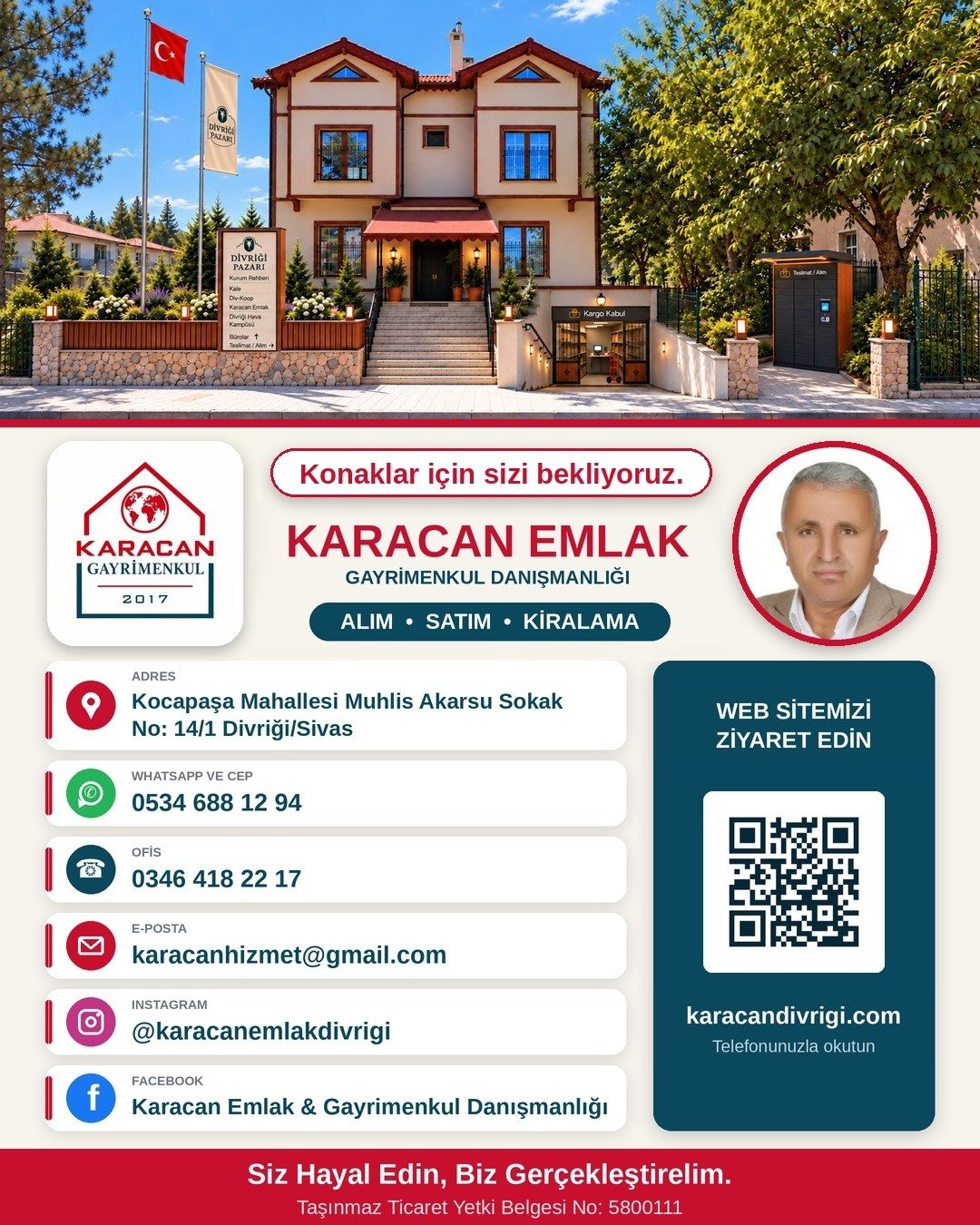 Karacan Emlak & Gayrimenkul Danışmanlığı | Divriği ve Çevre İl, İlçelerde Alım, Satım, Kiralama — İşletmeler, Kocapaşa, Divriği