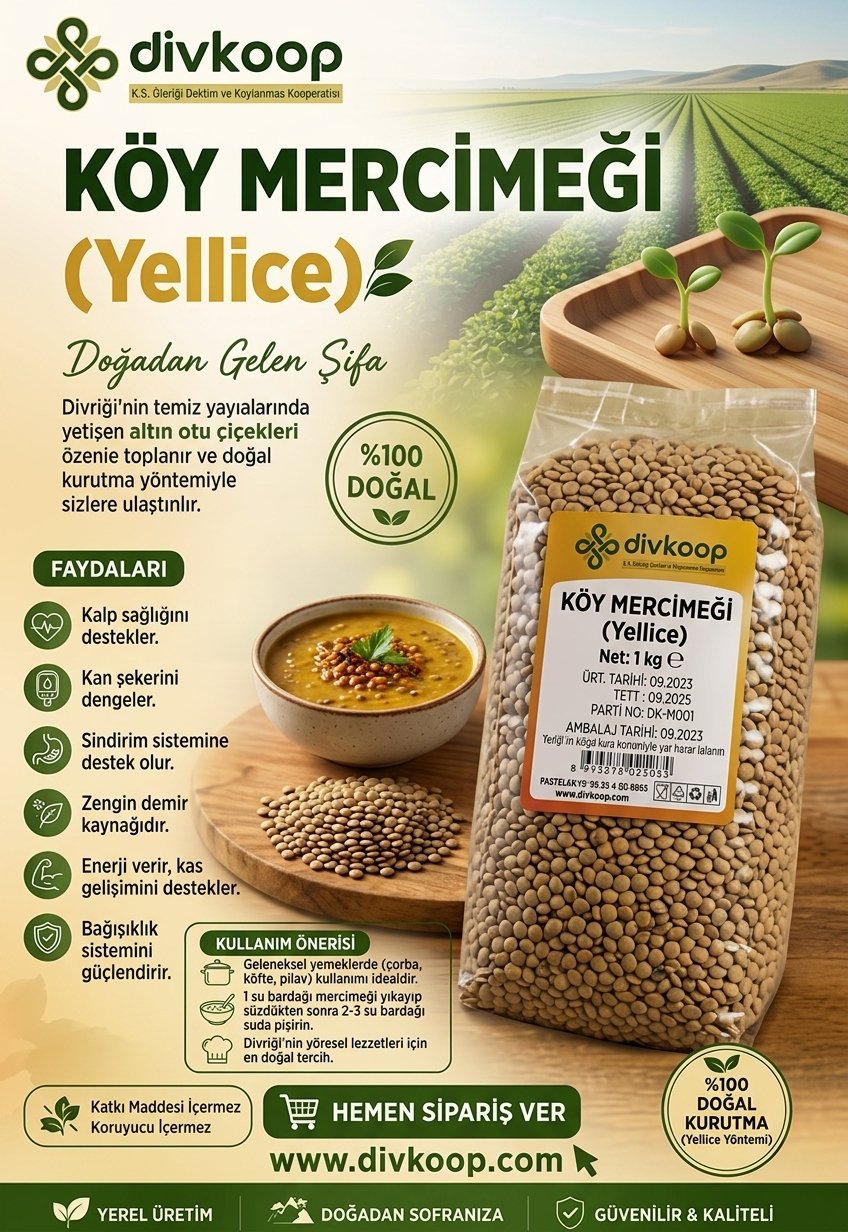 Köy Mercimeği (Hekimhan)) – 1 kg — Yöresel Ürünler, Merkez, Divriği